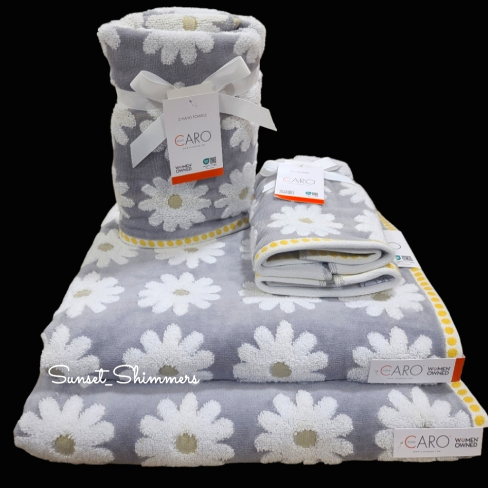 ๐ผ Caro Home 6pc White Gray Yellow Daisies 2 Bath 2 Hand 2 Tip Towel Set New ๐ผ - Picture 5 of 10